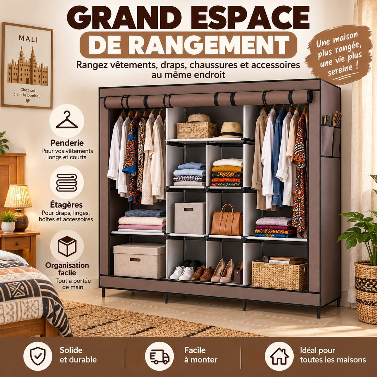 Armoire 4 Battants en Tissu Kainaiya