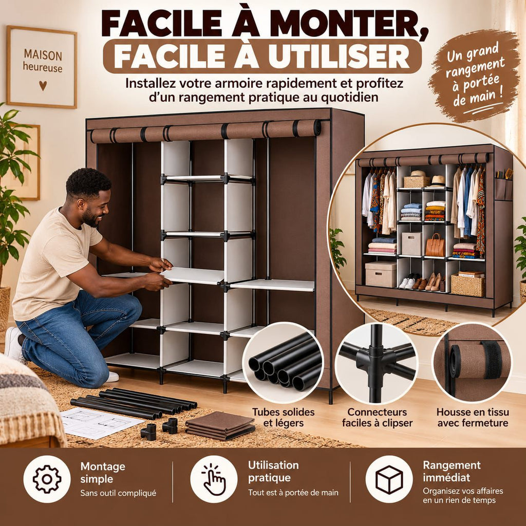 Armoire 4 Battants en Tissu Kainaiya