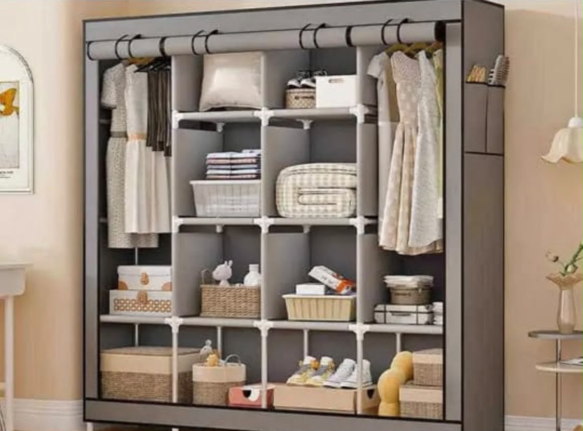Armoire 4 Battants en Tissu Kainaiya
