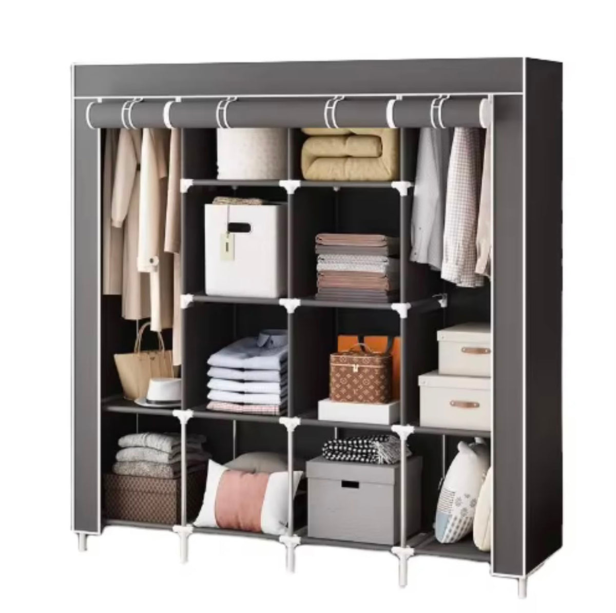 Armoire 4 Battants en Tissu Kainaiya